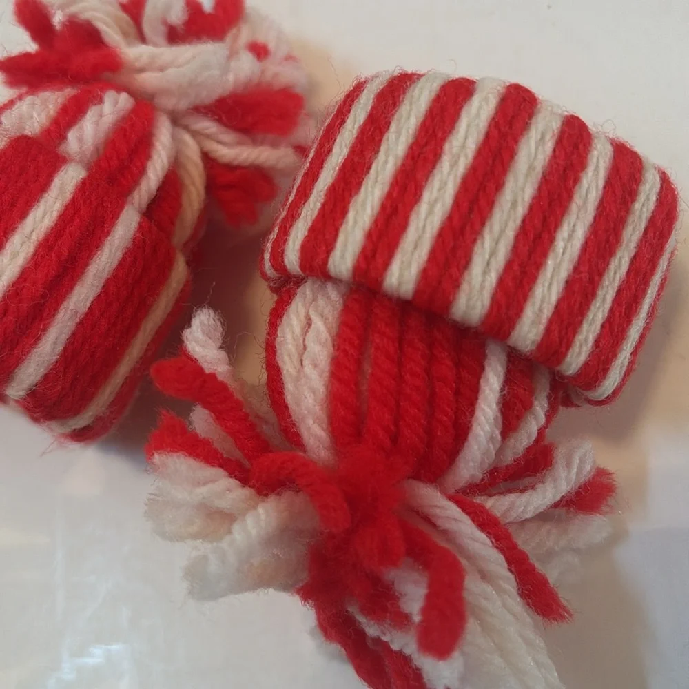 Handmade Yarn ornaments Vintage 80s Red and White Christmas Ornaments Craft Fair